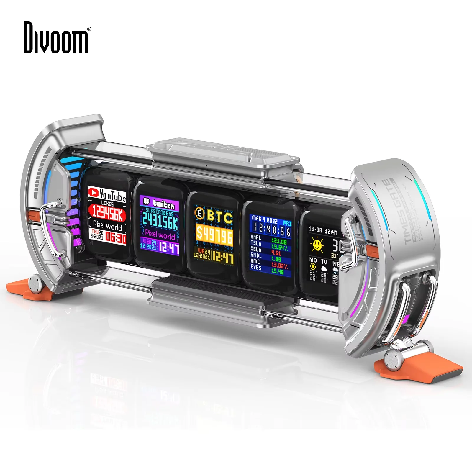 Divoom Times Gate - Cyberpunk Gaming Setup Digital Clock with Smart APP Control, WiFi Connect, RGB LED Display,