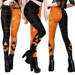 Nadanbao Halloween Women's Tight Pants Black Orange Pumpkin Smiling Face 3D Digital Printing Sports Fitness Yoga Leggings