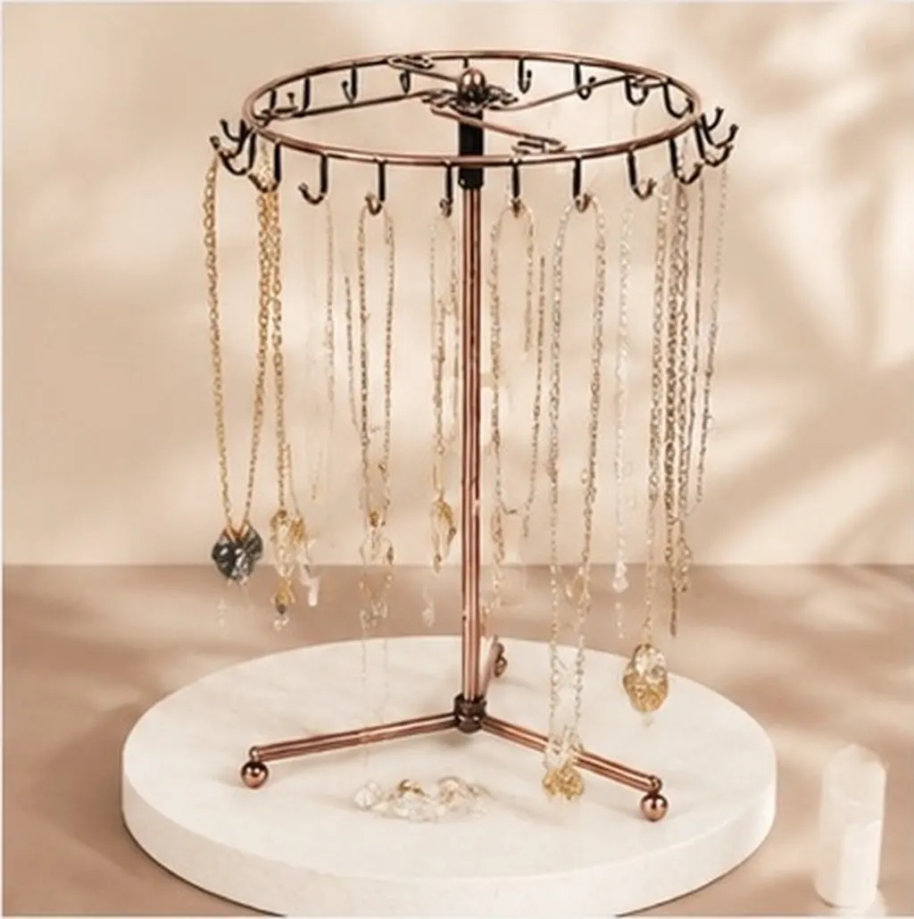 Metal Jewelry Hanger Necklace Bracelet Organizer 23 Hooks Triangular Base 360 Degree Rotation Jewelry Rack Display Stand