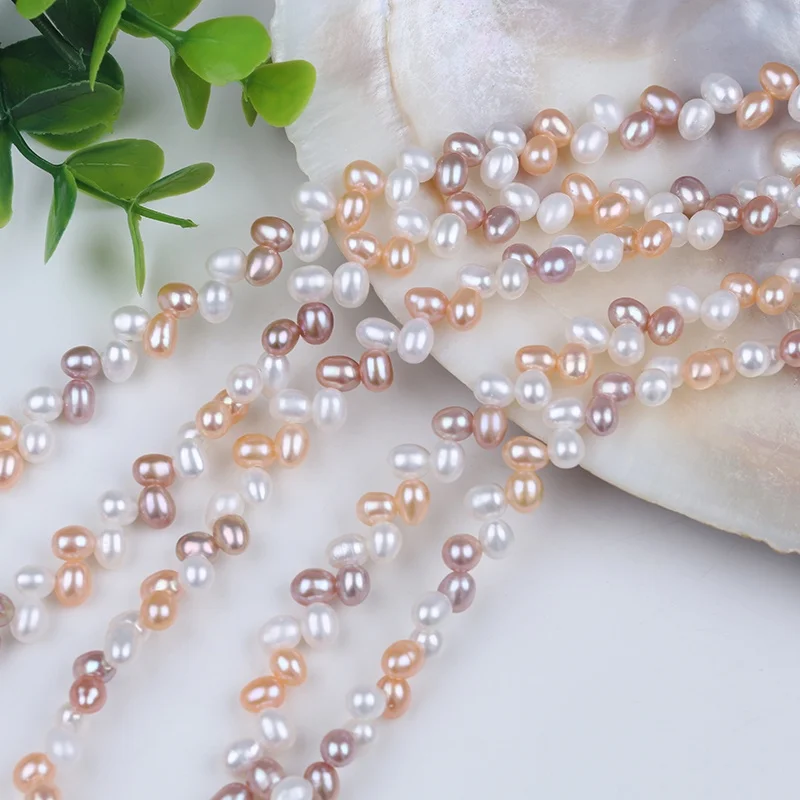 

5-6mm natural white pink purple mixed color freshwater rice pearl strands