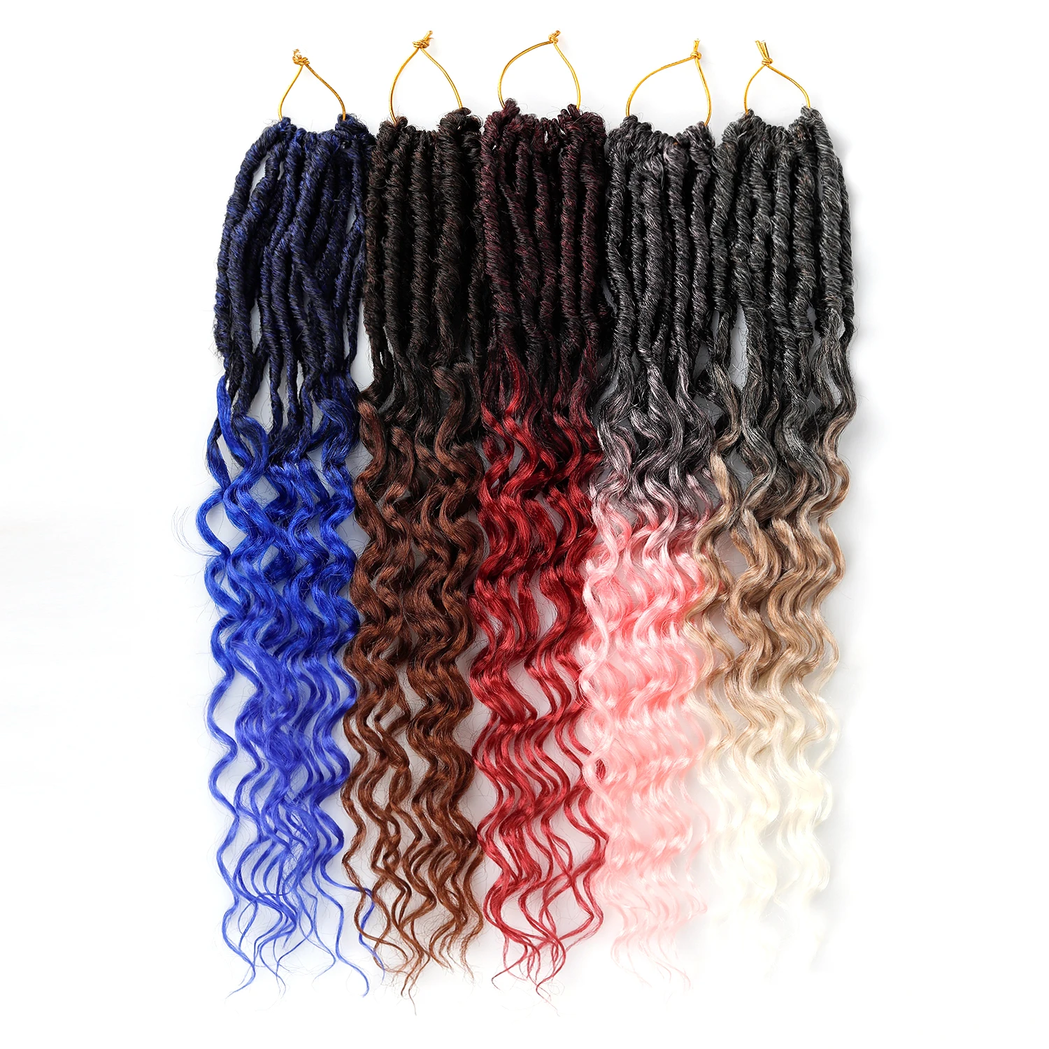Jeedou 18 Inch Soft Locs Crochet Hair Curly Goddess Locs Braiding Hair Extensions Synthetic Bohemian Style Black Red for Women 5