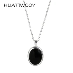 Vintage Necklace 925 Silver Jewelry Oval Shape Black Gemstone Pendant Accessories for Women Wedding Party Promise Gift Wholesale