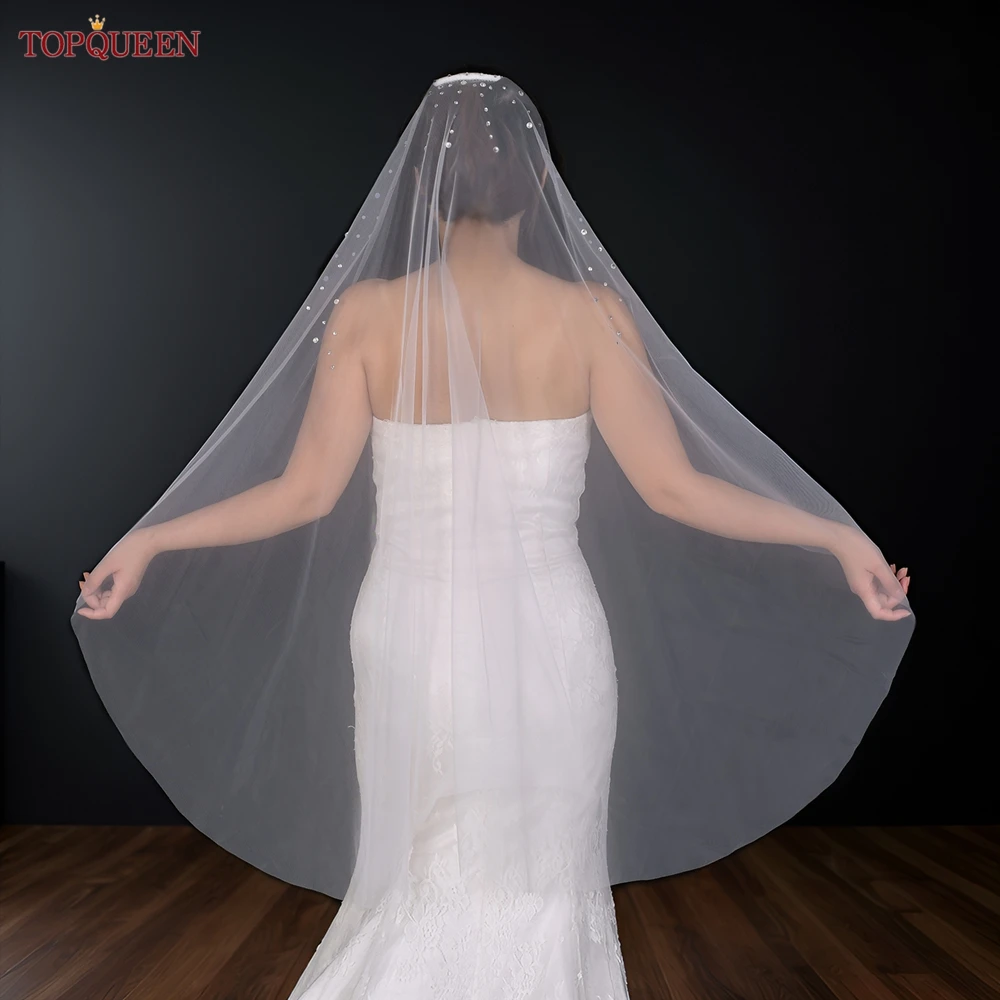 

TOPQUEEN V169 Royal Sparkle Veil with Crystal Elegant Bridal Veil 1 Tier 100cm Wedding Veil Bride Party Accessories with Comb