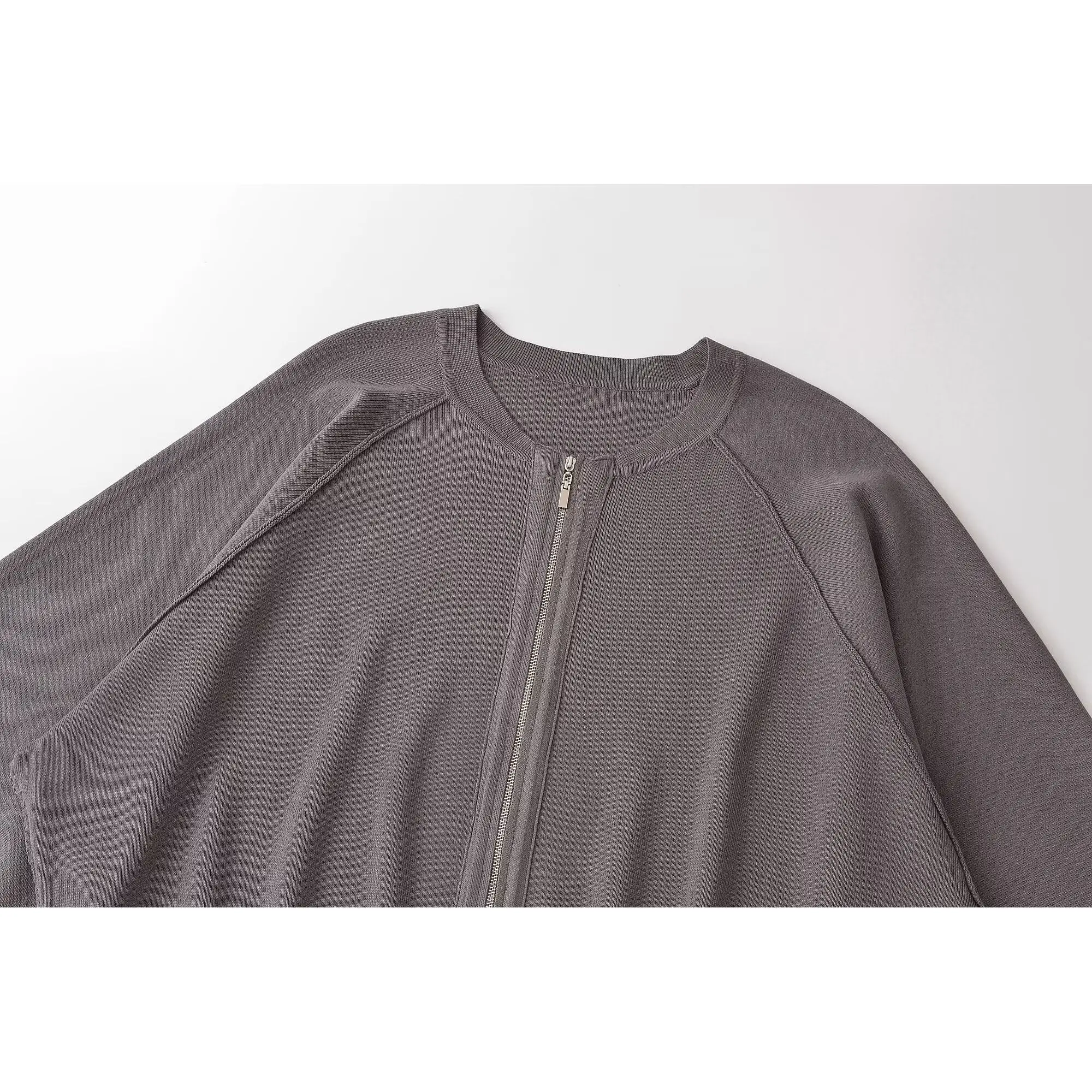 KASLEAD Women's Knitted Flight Jacket Long Sleeve round Neck Zipper Closure Polyester Fiber Autumn Fashion High-End Style