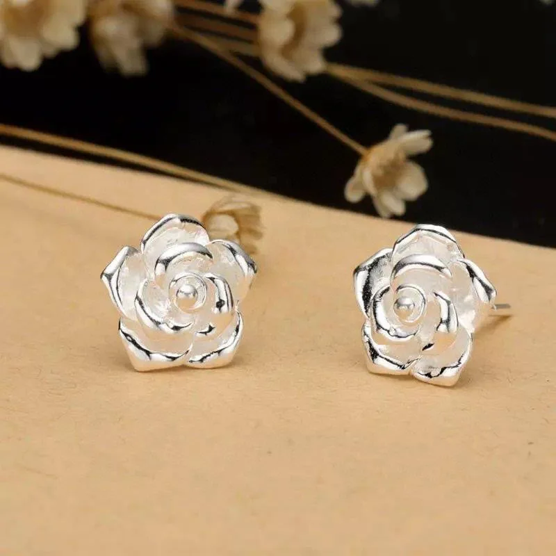 

Buyee 925 Sterling Silver Female Stud Earring Rose Flower Simple Earring for Women Fashion Small Fine Jewelry Earring Gift