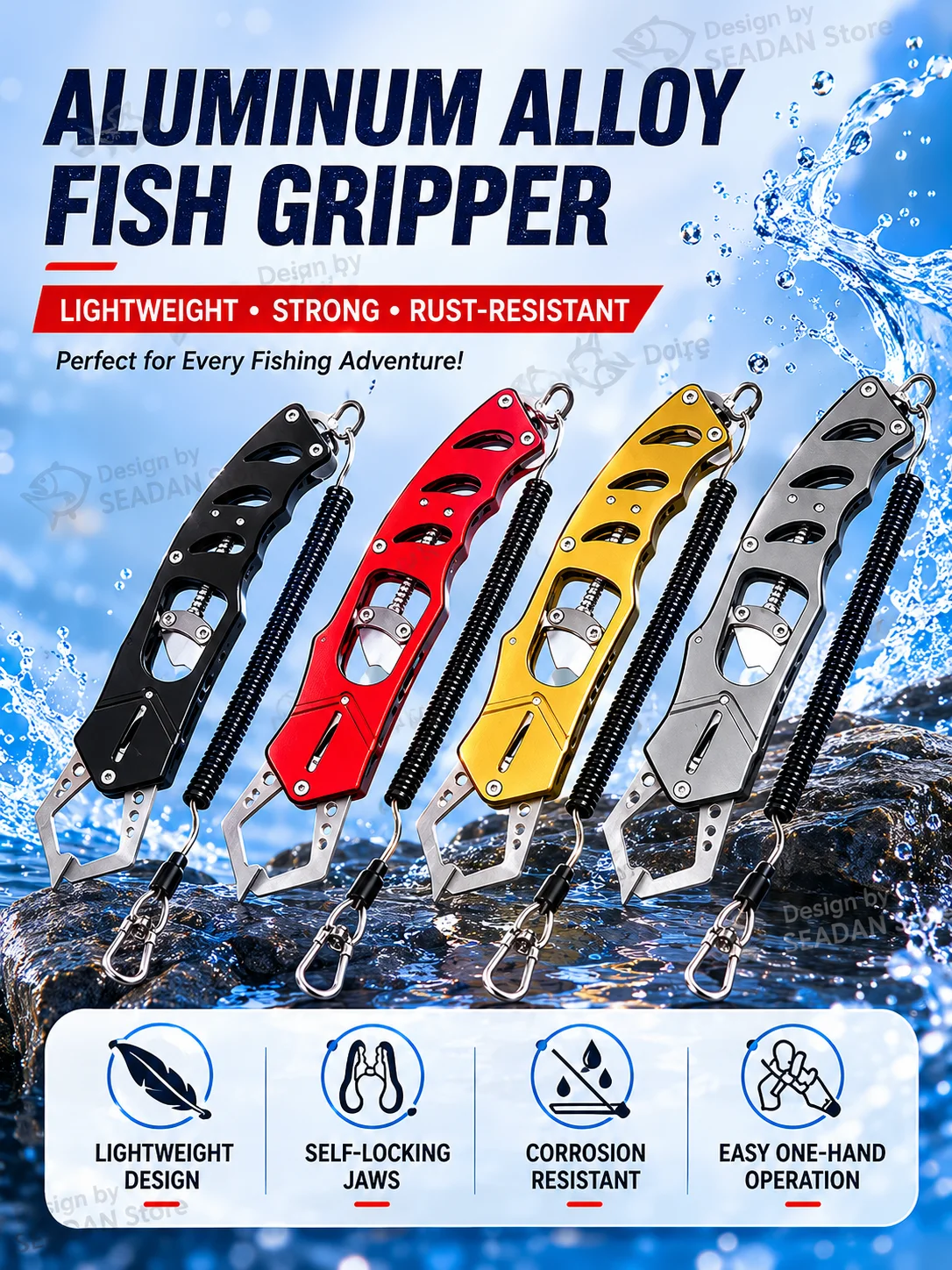 Hopeblaze 21cm Aluminum Alloy Fish Lip Gripper Black Red Gold Silver Self Lock 304 Stainless Jaw Salt Freshwater Fishing Tool