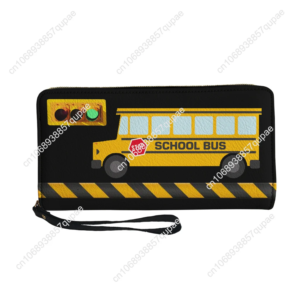 Cartera personalizada con estampado de autobús escolar amarillo, carteras largas con cremallera para hombres, mujeres y adolescentes, cartera portátil con doble impresión, bolsa de regalo