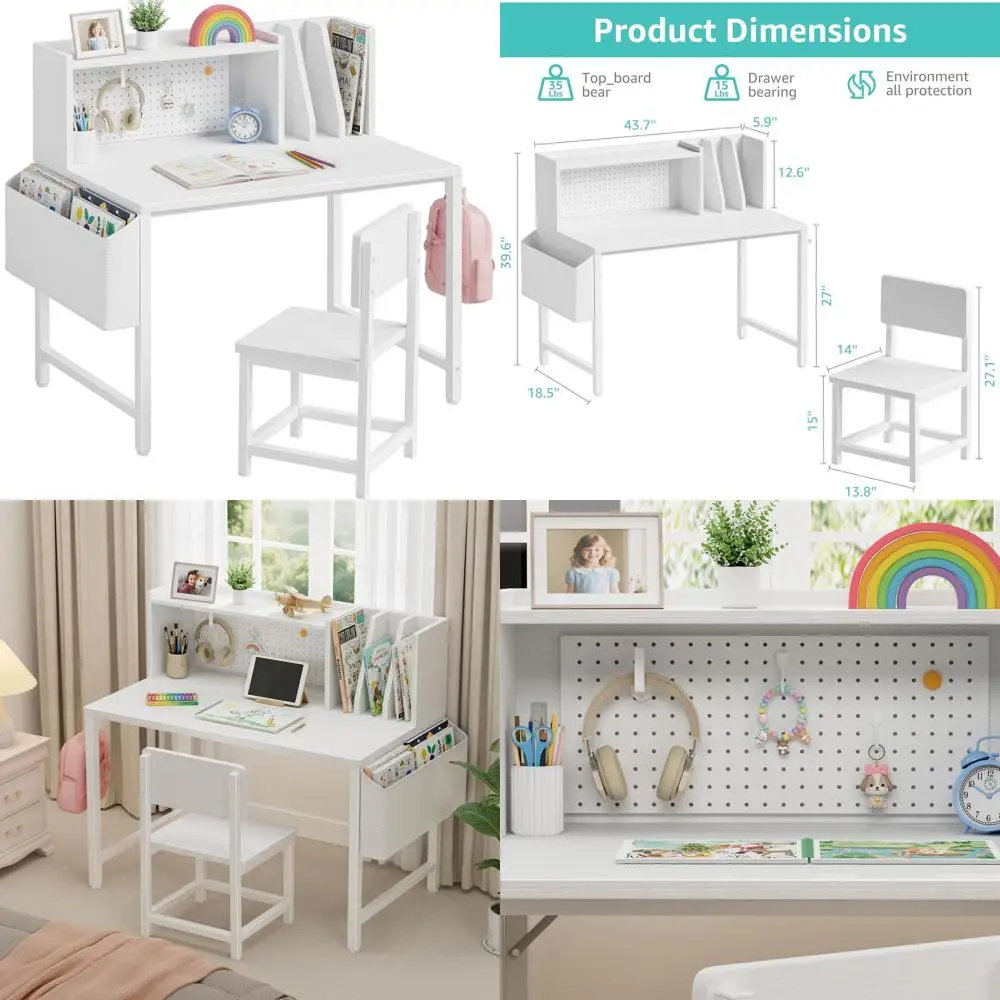 

Детский учебный стол с отделением для хранения и перфорированной доской, набор детских стульев для детей 6-12 лет, студенческий письменный стол с ящиком для мальчиков и