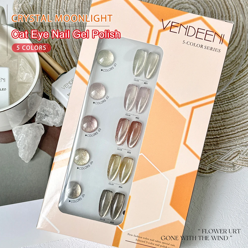 Vendeeni 5 Farben Kristall-Katzenaugen-Gel-Nagellack-Set Magnetischer UV-Soak-Off-Gel-Lack Katzenaugen-Nagelkunst-Gel-Lack mit Display – Detail 12