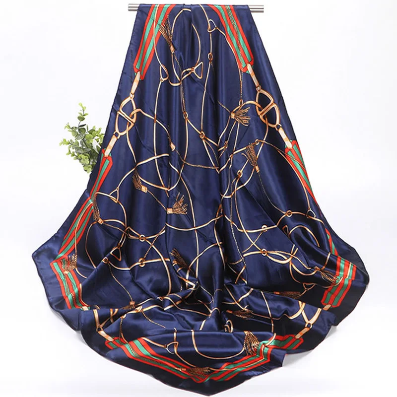 10 Colors 90*90cm Flower Print Square Scarf Retro Temperament Woman Spring Summer Autumn Neckerchief Shawls Head Scarves