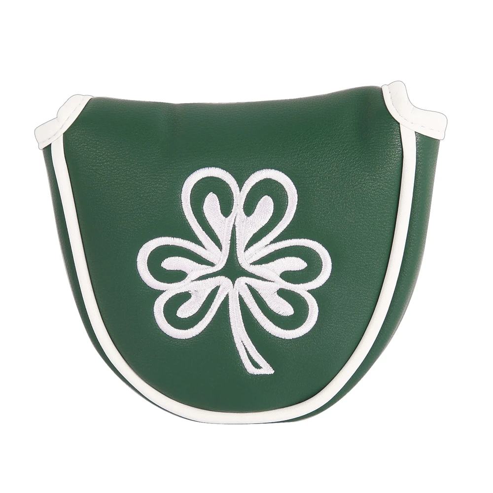 

Green PU Leather Shamrock Embroidery Magnet Closure Golf Club Mallet Putter Head Cover