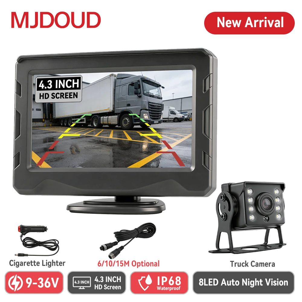 

MJDOUD 4.3" Car Rear View Camera With Monitor for Truck Parking Waterproof Night Vision Reversing Camera 9-36V Easy Installation