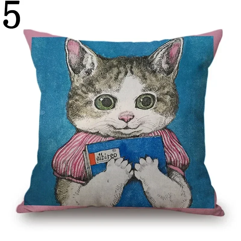 Funda de cojín con diseño de gato Yuko Higuchi, bonita funda de almohada para sofá pintada a mano, cojín cuadrado para respaldo