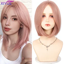 XIYUE Blonde Pink Ombre Synthetic Wigs Short Straight Bob Wigs for Women Middle Part Lolita Cosplay Natural Hair Heat Resistan