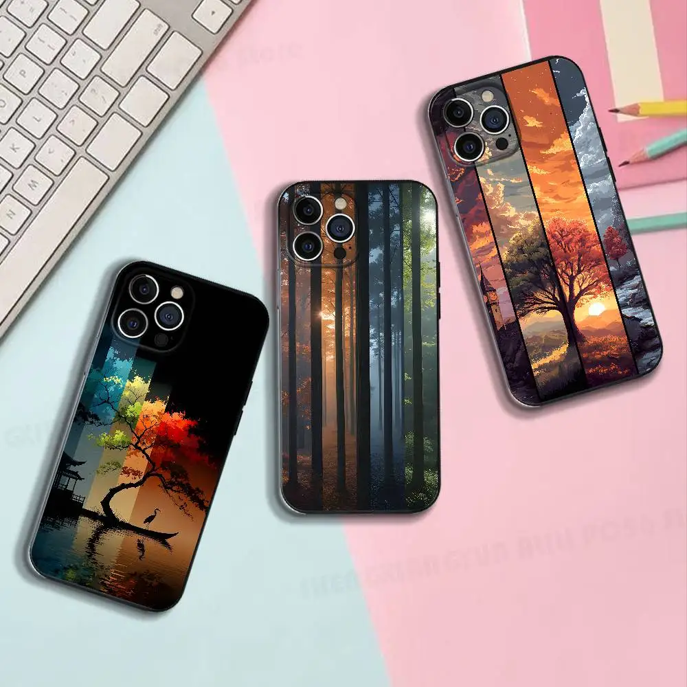 

Landscape Splicing Silicone Soft Phone Case For IPhone17,16,15,14,13,12,11 Pro Max Plus mini XS XR SE Cover