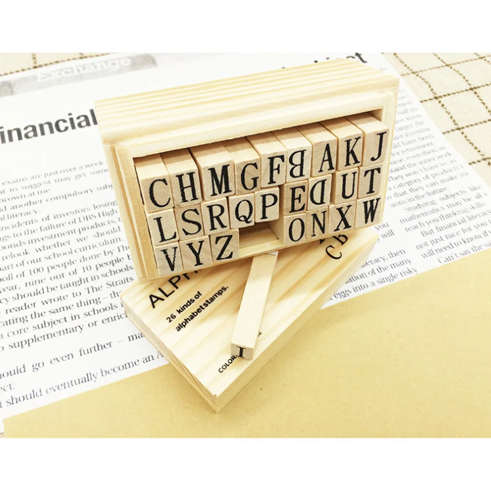 Abc Stamps Diary Cards Craft Alphabet Hand Account Wooden Mounted Rubber Bamboo Student