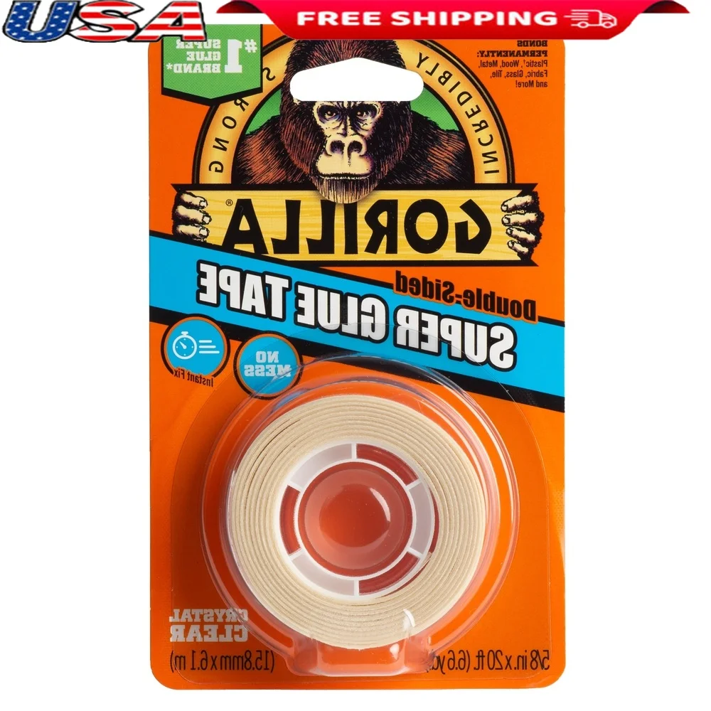 

Super Glue Tape Double Sided Adhesive 20ft Roll Instant Repair Clear No Mess Heavy Duty Craft Projects Multi-Purpose
