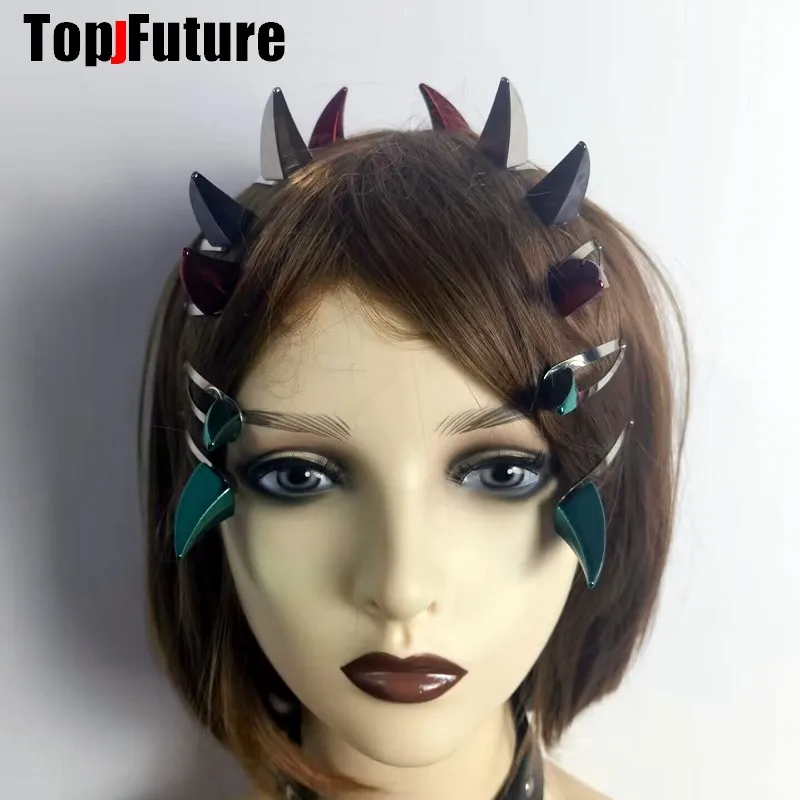 Women Men Harajuku Gothic Punk Y2K Lolita Spikes rivet hairpin Demon Horn hairclip Batterttes Girl spike steampunk Hairpins Gift