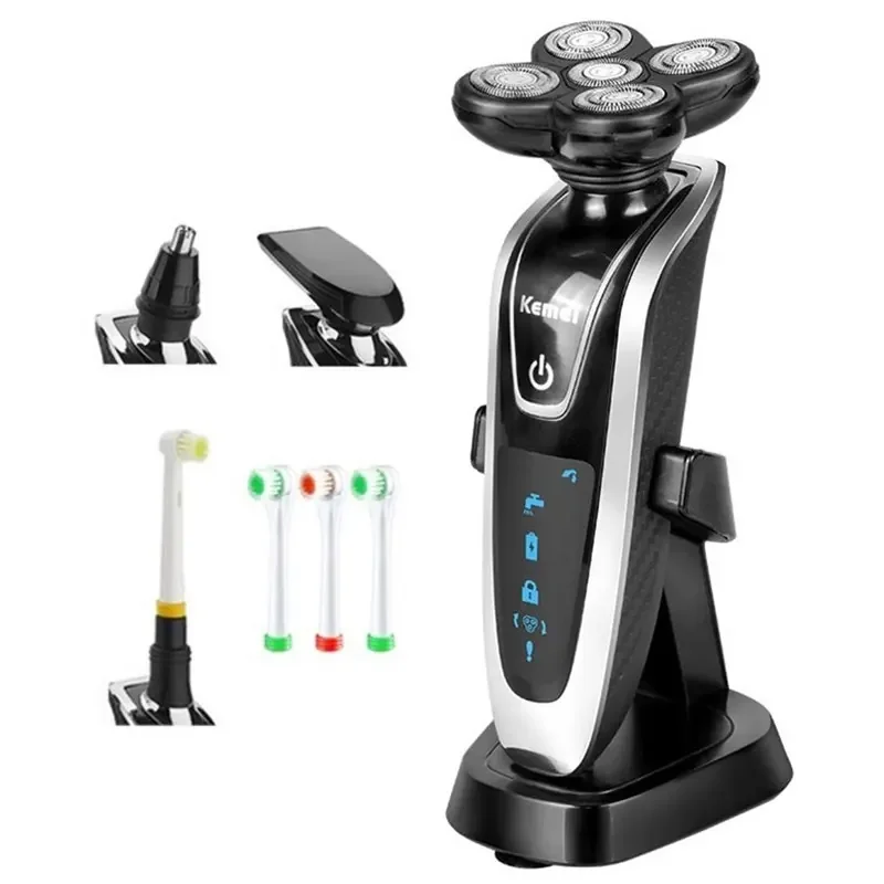 4-in-1 Men's Washable Electric Shaver Kit - Beard Grooming, Wet/Dry, Rechargeable & Bald Shaving