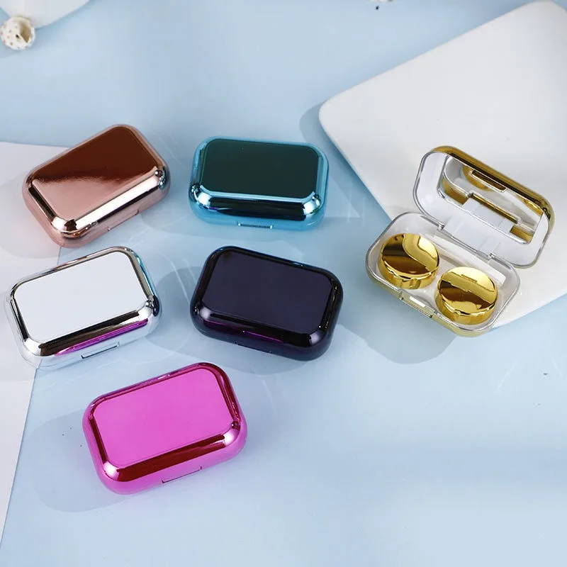 New Candy Color Electroplated Mirror Contact Lens Care Box with Mirror Out Travel Portable Color Contact Lenses Case Organizer