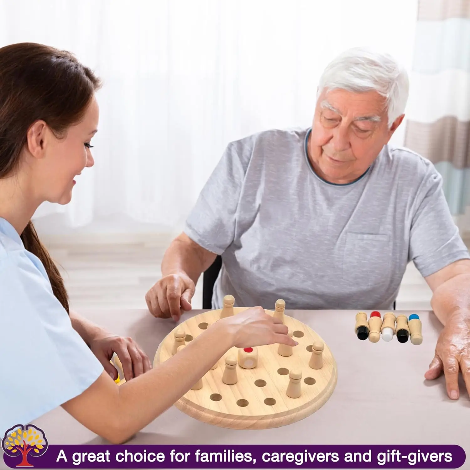 Nieuw houten Montessori Memory Matching Game, Color & Stick schaakbordpuzzel voor kinderen, educatief speelgoed voor kinderen