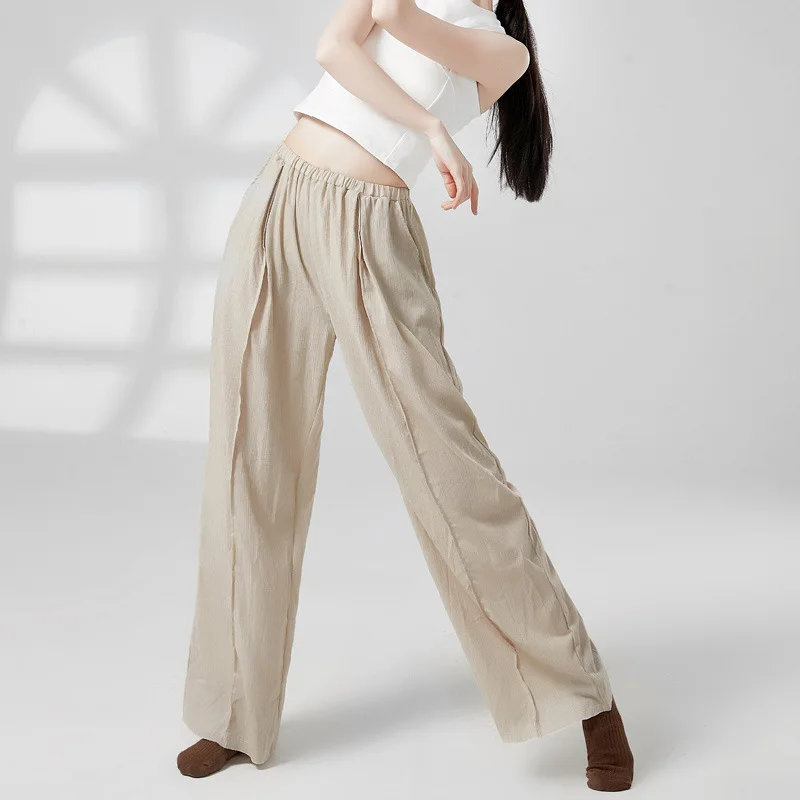 Pantaloni da danza moderna da donna, larghi, a vita alta, dritti, a gamba larga, abiti da pratica di danza classica cinese