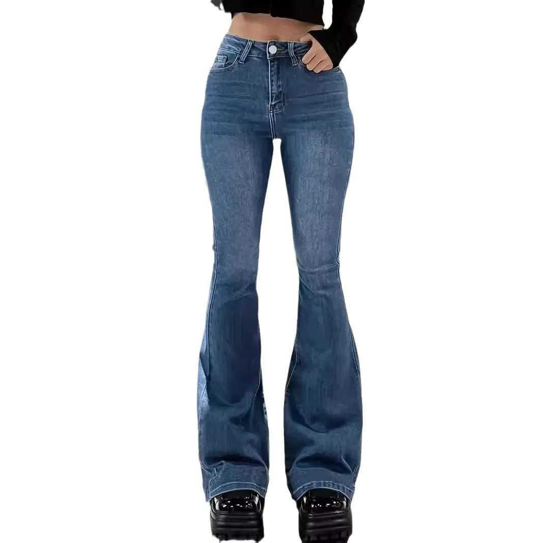 

Vintage Y2K Jeans for Women Sexy Slim Low-Waisted Wide Leg Denim Trousers Female Fashion Streetwear Flared Jean Pants