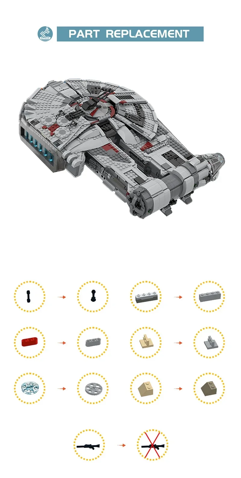 MOC-97338 YT-2400 Freighter Transport Spaceship Model Kit Building Blocks Set Space Wars Fighter Model Toys for Kids Gifts