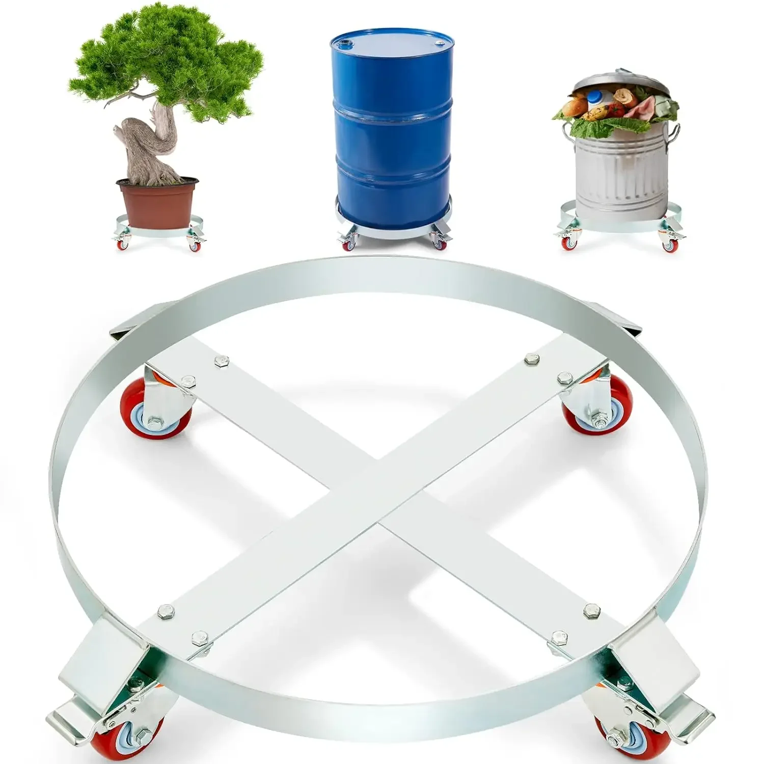 

2PCS 55 Gallon Heavy Duty Drum Dolly, 1000 lbs Load Capacity, Barrel Dolly Cart Drum Caddy with Steel Frame 4 Swivel Casters