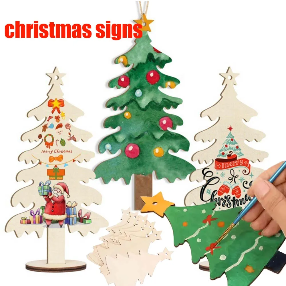 

10pcs /20pcs Set DIY Wooden Christmas Tree Ornaments Decoration Cutouts To Paint Blank Xmas Sign Painting Craft Gift Рождество