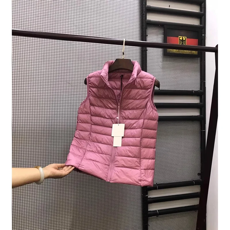 Vrouwen Slanke Mouwloze Rits Donsjacks 2023 Herfst Winter Warme Vrouwen Vesten Draagbare Ultralight Witte Eendendons Vest