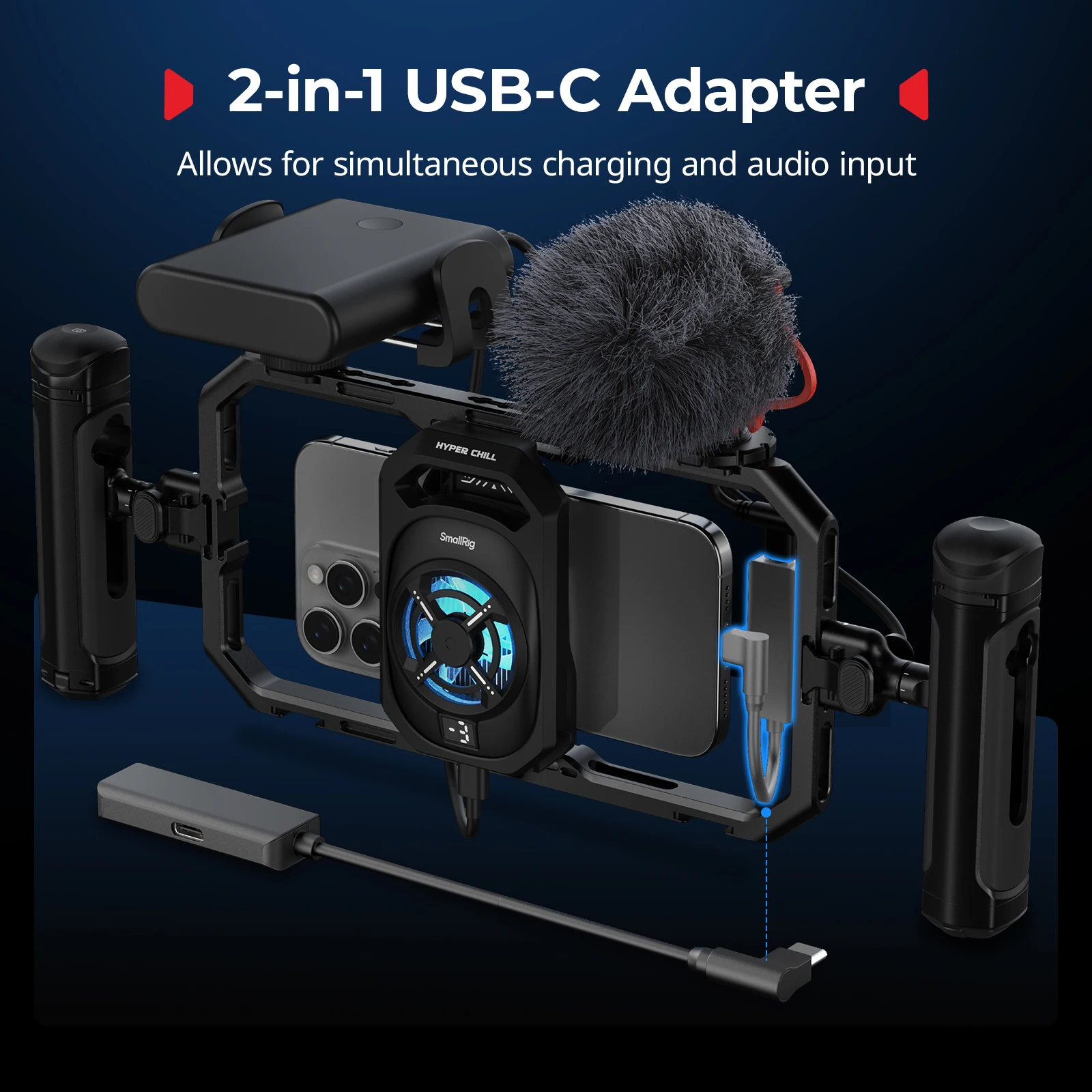 SmallRig 17 Pro / 17 Pro Max قفص الهاتف الذكي الكل في واحد نظام تبريد محمول 15 وات لهاتف iPhone 17 Pro 2 في 1 USB-C الصوتي والطاقة