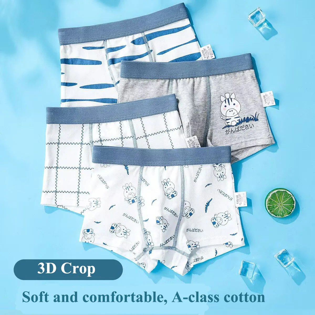 

4PCS Children Boys Underwear Cotton High elasticity Underpants Cartoon Print Stripes Kids Teenage shorts 90 110 130 150 170CM