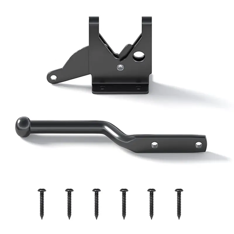 A11E-Self-Locking Gate Latch Carbon Steel Post Mounted Fence Gate Latch Heavy Duty Automatic Gravity Lever Fence Gate Latch