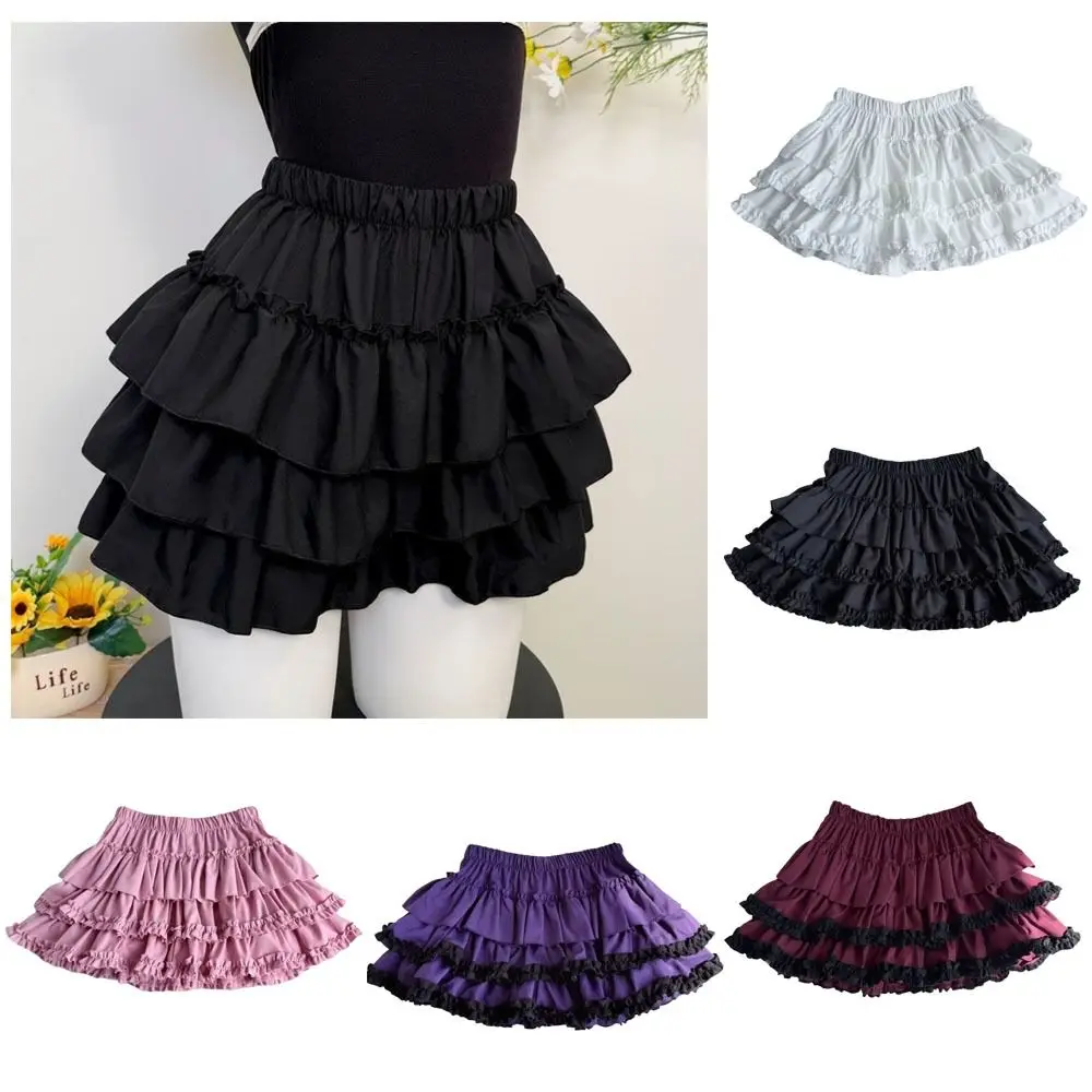 Fashion High Waist Pleated Bubble Skirt A Line Ruffle Hem Puffy Cake Skirt Pleated Design Short A Line Skirt Casual Wear
