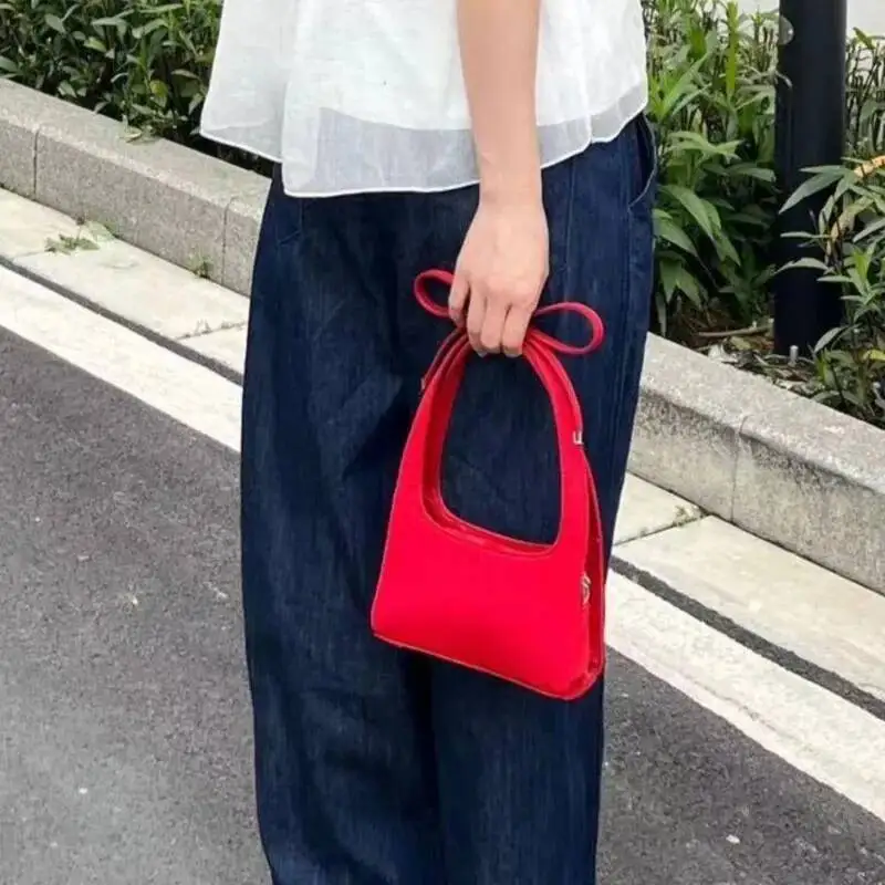 Bloom Vintage Red Hand Bag Purse Women New Sweet Cool Hot Girls Portable Handle Wallets Female Retro Cute Y2k Bags Aesthetic