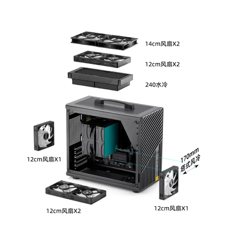 Portable MATX Mini Desktop PC Case, Side Panel Transparent Gaming Computer Chassis Support Water Cooling