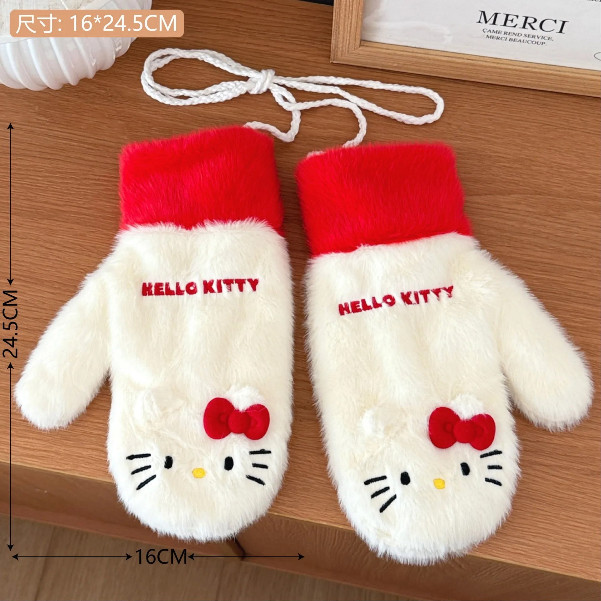 Kawaii Gloves Sanrio Hello Kitty Kuromi Half Finger Flip Cover Gloves Cute Anime Plush Winter Warm Antifreeze Soft Gloves Gift