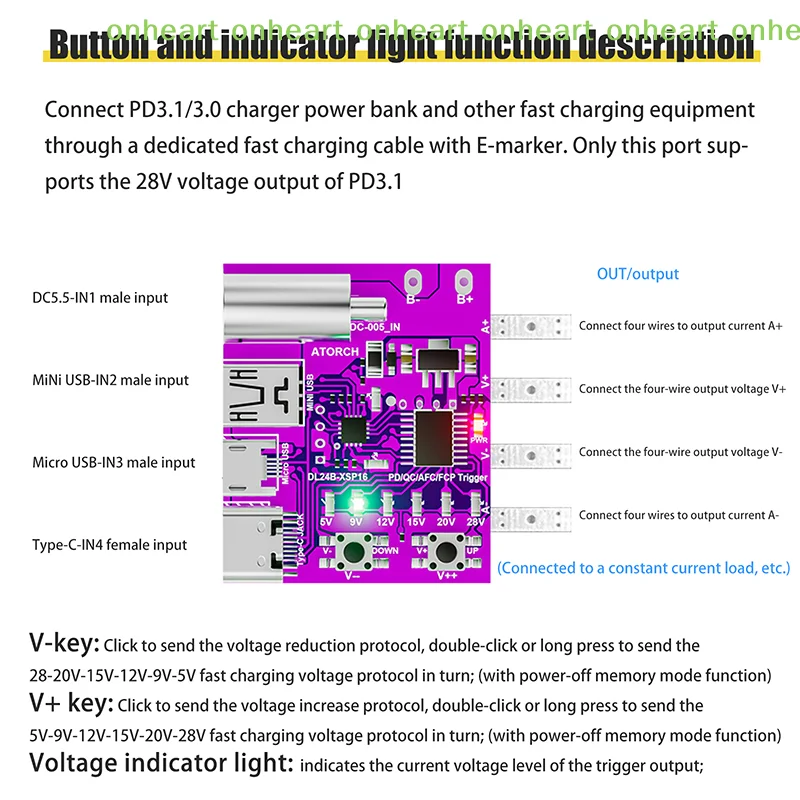 For DL24 Load Tester Type-C PD3.1 Fast Charging Protocol 4-Wire Test Board Voltage Meter Deceiver 140W Charger Aging Tool