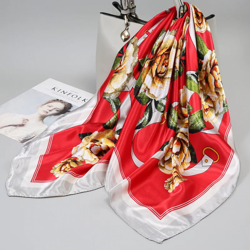 

90 Large Square Silk Scarf for Women 2025 New Spring and Summer High-End Korean Style Versatile Thin Scarf Shawl