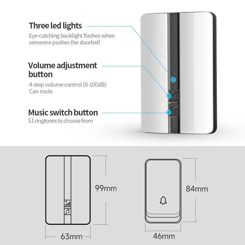 NO Logo Wireless Doorbell Waterproof Self-powered Button Smart Door Bell Sets Home Welcome Outdoor House Chimes  Receiver