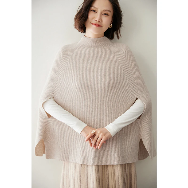 2024 Spring New 100% Cashmere Sweater Women\'s Half Turtleneck Fashion Pullover Female Loose Large Size Knit Jumper Lady Shawl