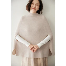 2024 Spring New 100% Cashmere Sweater Women's Half Turtleneck Fashion Pullover Female Loose Large Size Knit Jumper Lady Shawl