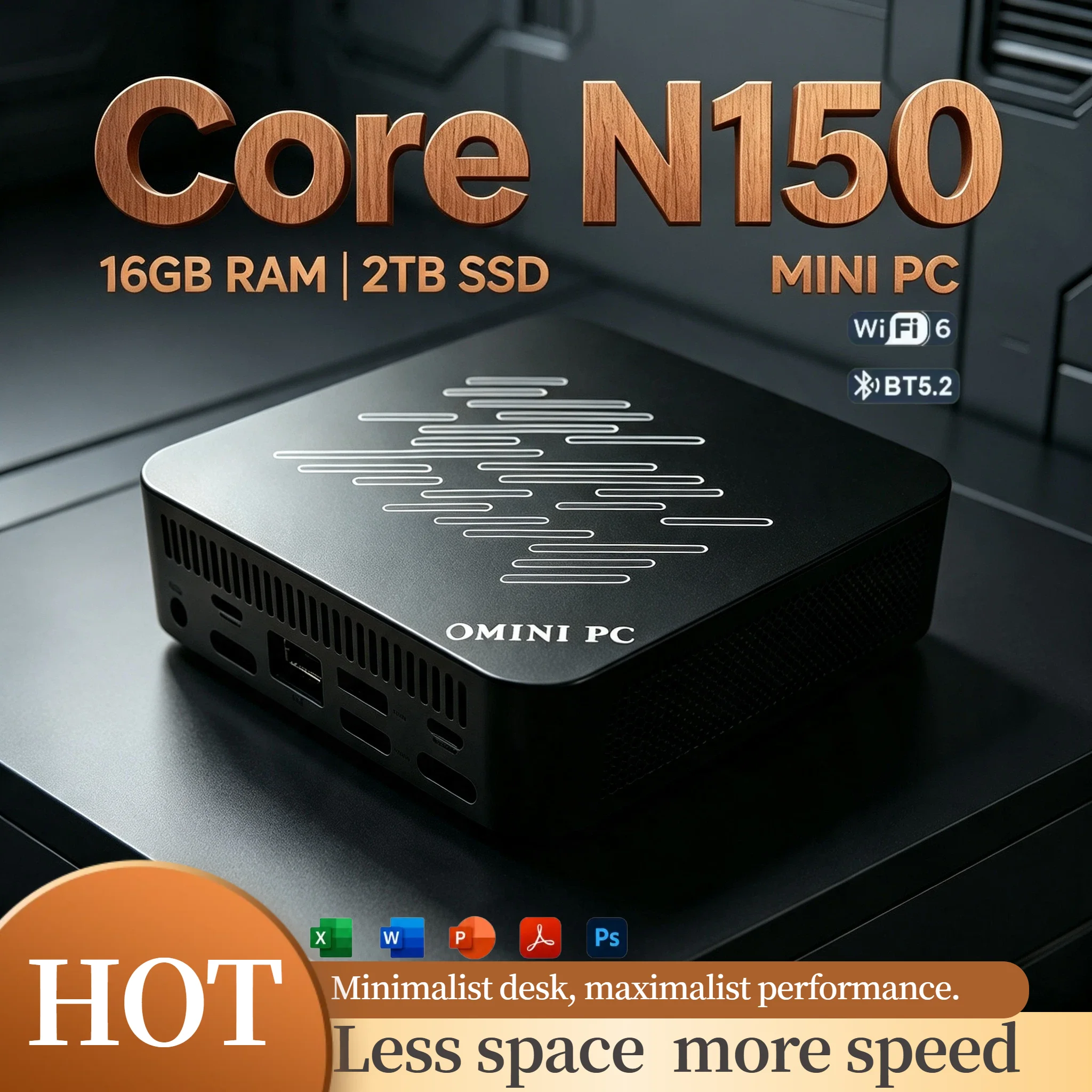 Intel N150 Compact Mini PC 16GB RAM 2TB NVMe SSD Triple 4K Video WiFi6 Efficient Cooling Home Office Mini Computer System