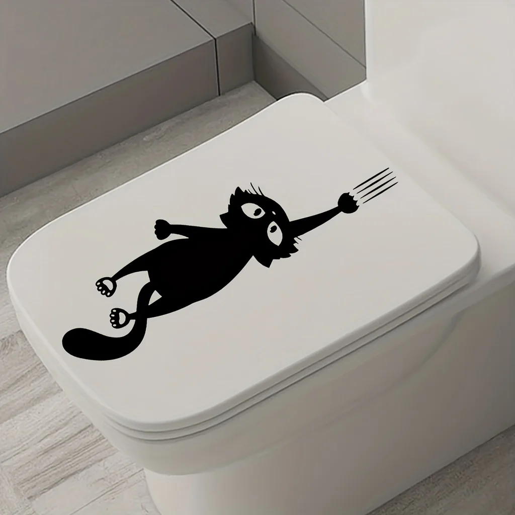 Black Cat Scratch Toilet Stickers WC Toilet Lid Backrest Cartoon Stickers Home Decoration Bathroom Accessories Waterproof Decals