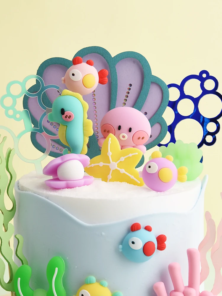Mermaid Cake Topper Birthday Party 1 Year Old Girl Seashells Ocean Theme Decoration Cake Baby Shower Ariel The Little mermaid