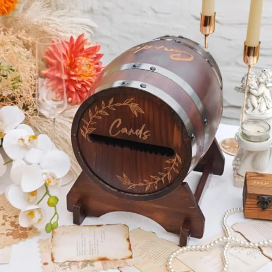 

Wooden Card Box for Wedding Vintage Gift Card Box with Base Whiskey Barrel Wedding Card Boxes for Reception Party Graduation Br