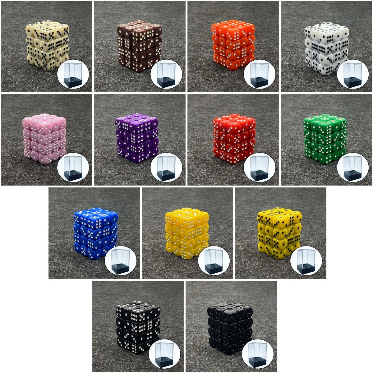 

12mm D6 Solid Colours Small Dice 36pc Set with Clear Display Case for RPG Board Games, Tabletop DND Accessories
