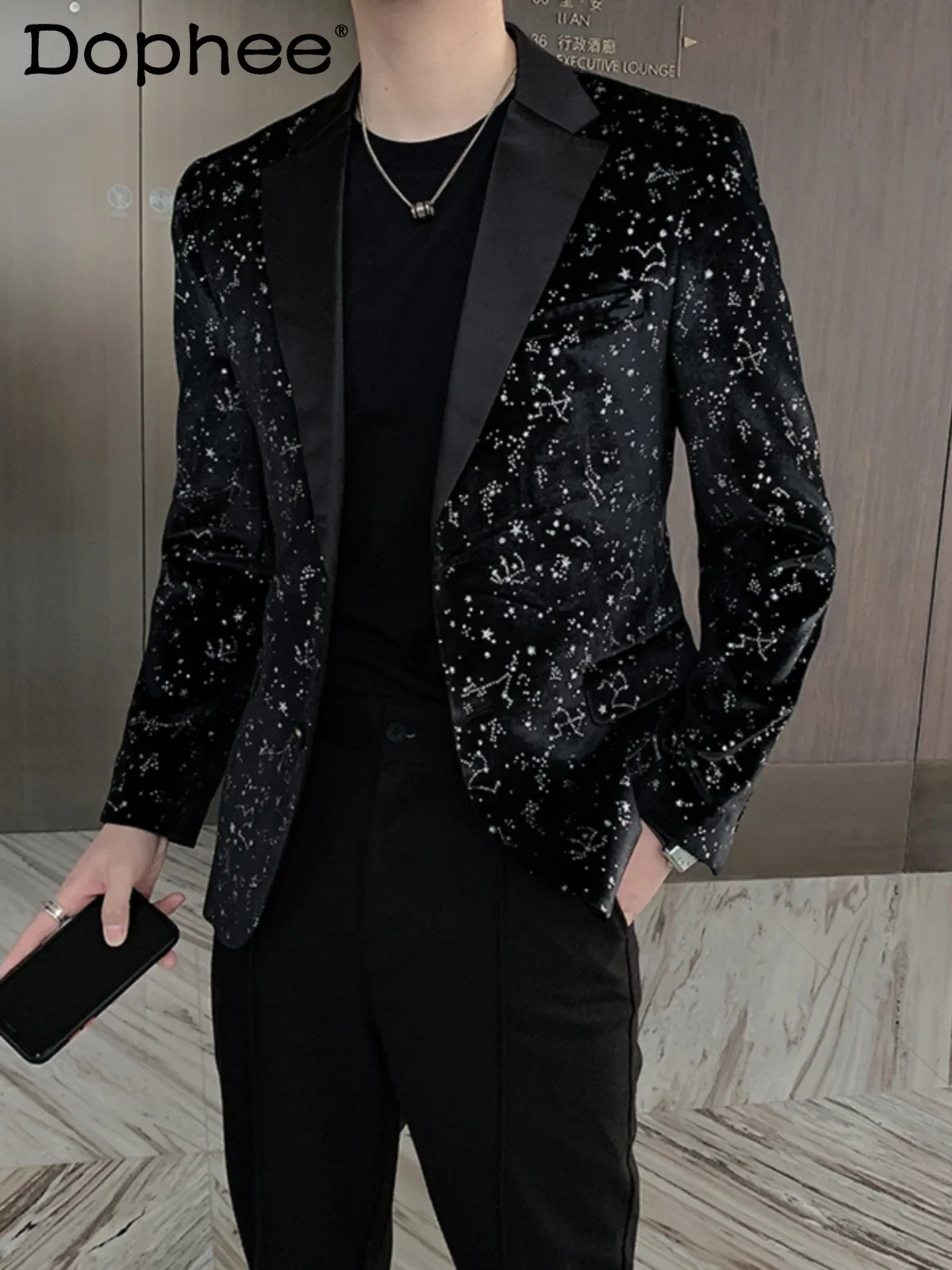 2024 Full Body Diamonds Casual Long Sleeve Small Blazers Men\'s Fashion Slim Suit Jacket Trendy Personality Male Suit Jackets Top