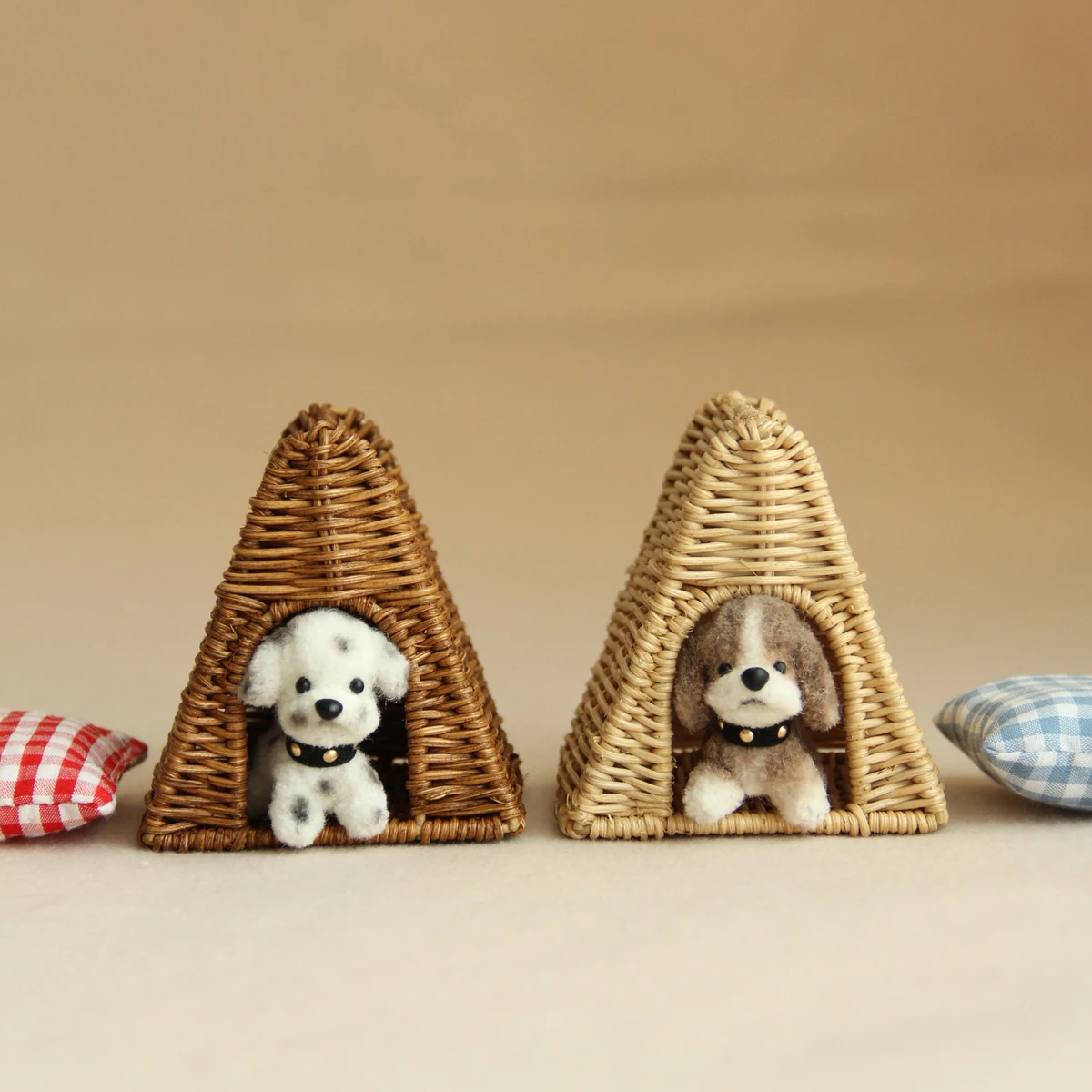 1:12 miniature furniture handmade rattan doghouse/twisted stick puppy, mini house decoration items available for individual purchase or as a set